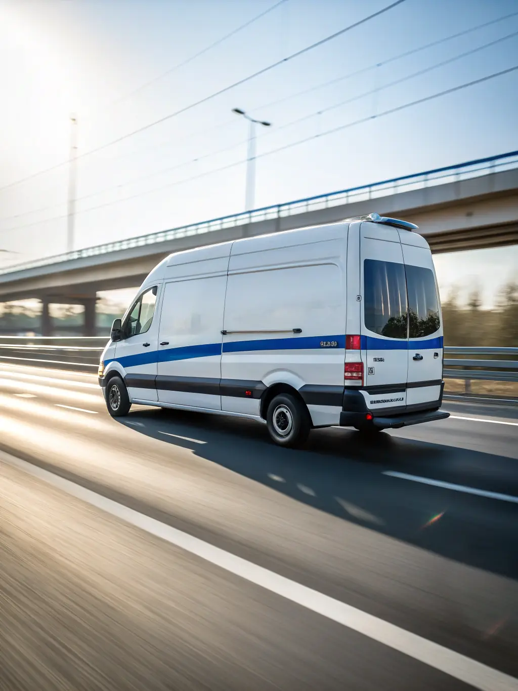 A delivery van speeding down a Spanish highway, symbolizing fast and efficient delivery services across Spain.